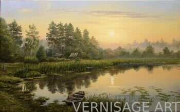 Владимир Куликов "Рассвет над озером" 2023,540*80, холст на подрамнике ...